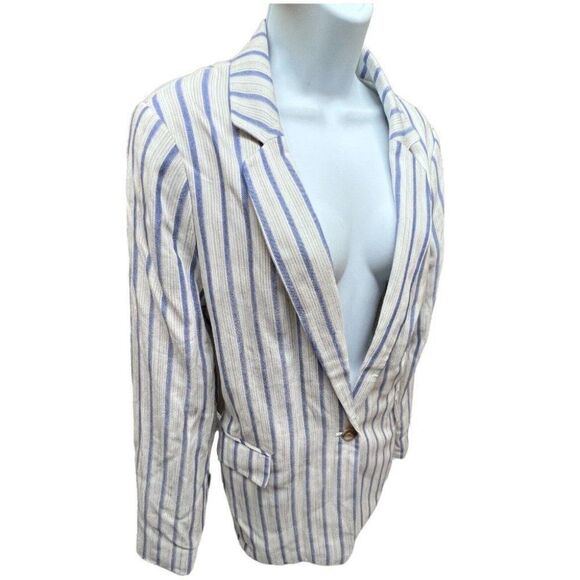 Banana Republic Boyfriend Blue Stripe Blazer Single Button Layer Work - Picture 10 of 12